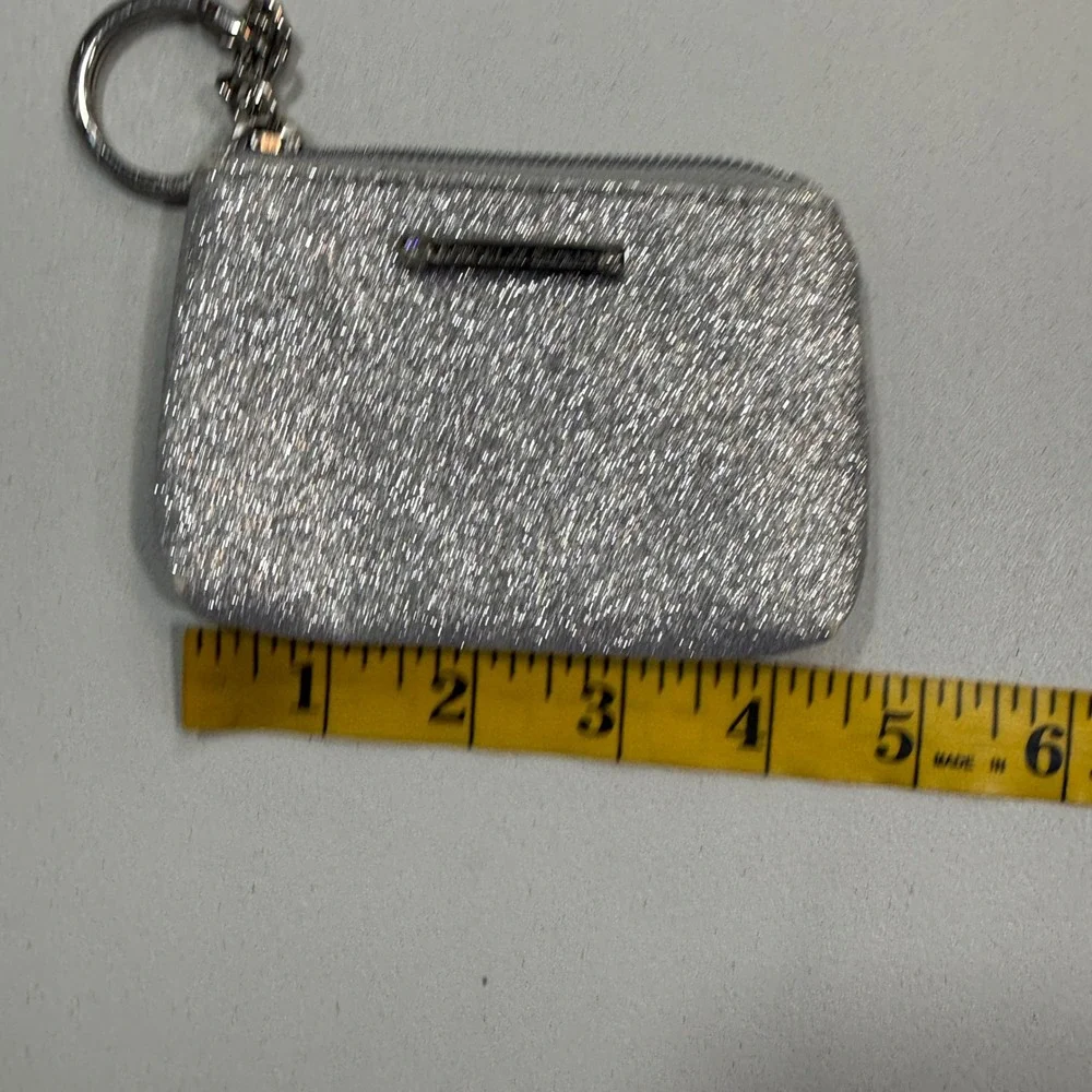 Victorias Secret Womens Coin Purse Silver Glitter Keychain Glam Y2K
